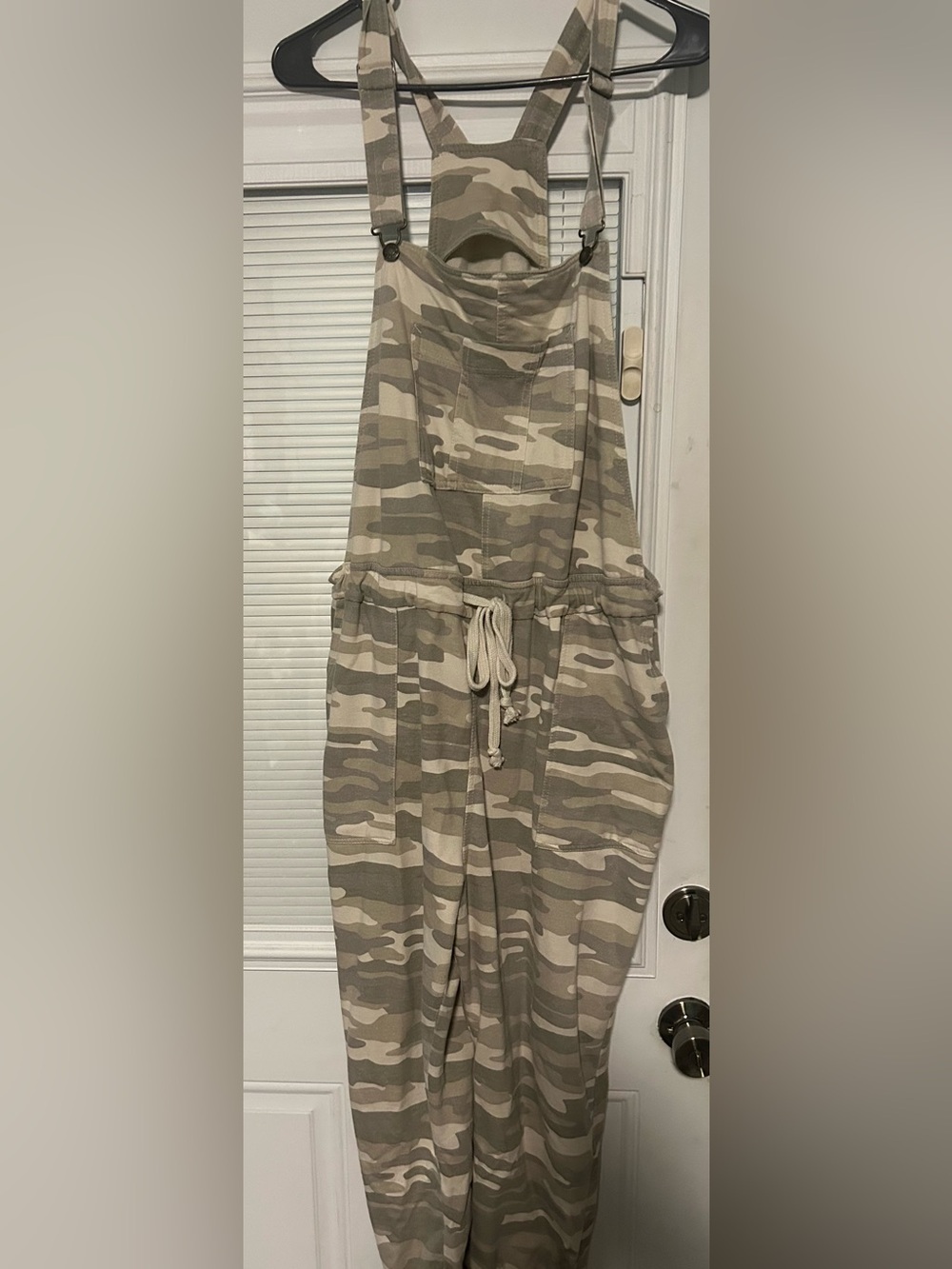 Camo Drawstring Jumpsuit Romper - Neutral Tones